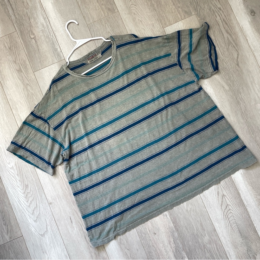 Dr. Collectors Tshirt derrick hemp organic cotton stripes mens Gray xlarge basic